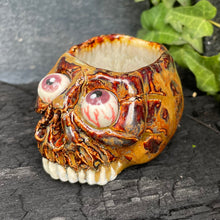 Load image into Gallery viewer, Creepy Peepers Skull Shot Glass in Buried Brown