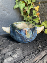 Load image into Gallery viewer, *Small Crack* Creepy Peepers Horned Skull Shot Glass in Midnight Blue