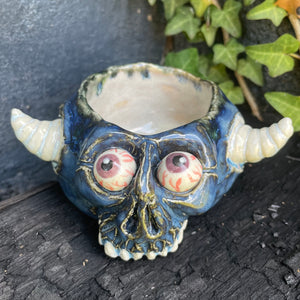 Creepy Peepers Horned Skull Shot Glass in Midnight Blue or Lilac Haze