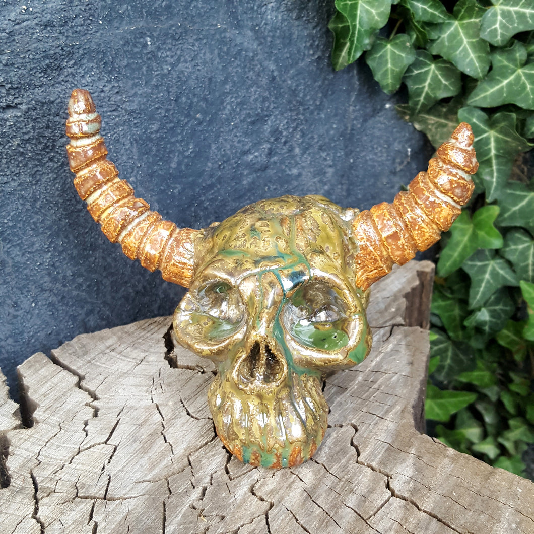 HellDweller Skull in Mossy Bark Green