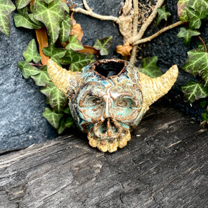 Demon Slayer Open-Topped Decorative Skull in Copper Patina