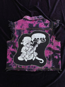 ACAB Opossum Tie Dye Cropped Denim Vest, Medium