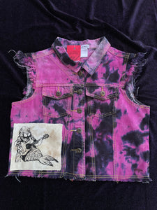 ACAB Opossum Tie Dye Cropped Denim Vest, Medium