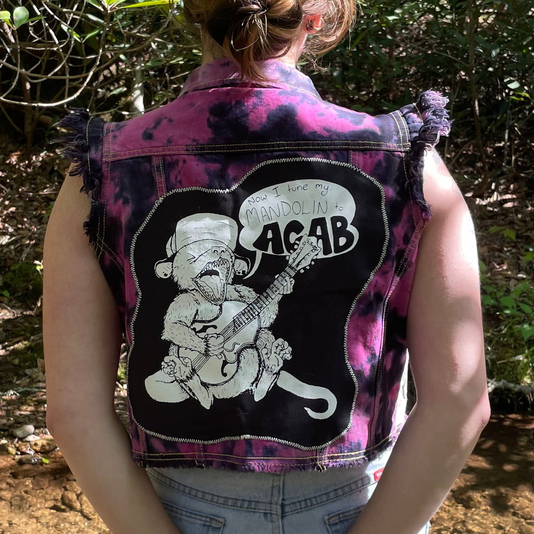 ACAB Opossum Tie Dye Cropped Denim Vest, Medium