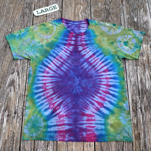 Springtime Oasis Tie Dye Crew Neck Tee Shirt, Large or XL