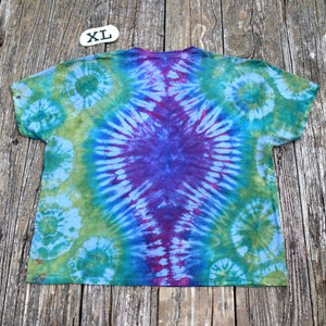 Springtime Oasis Tie Dye Crew Neck Tee Shirt, Large or XL