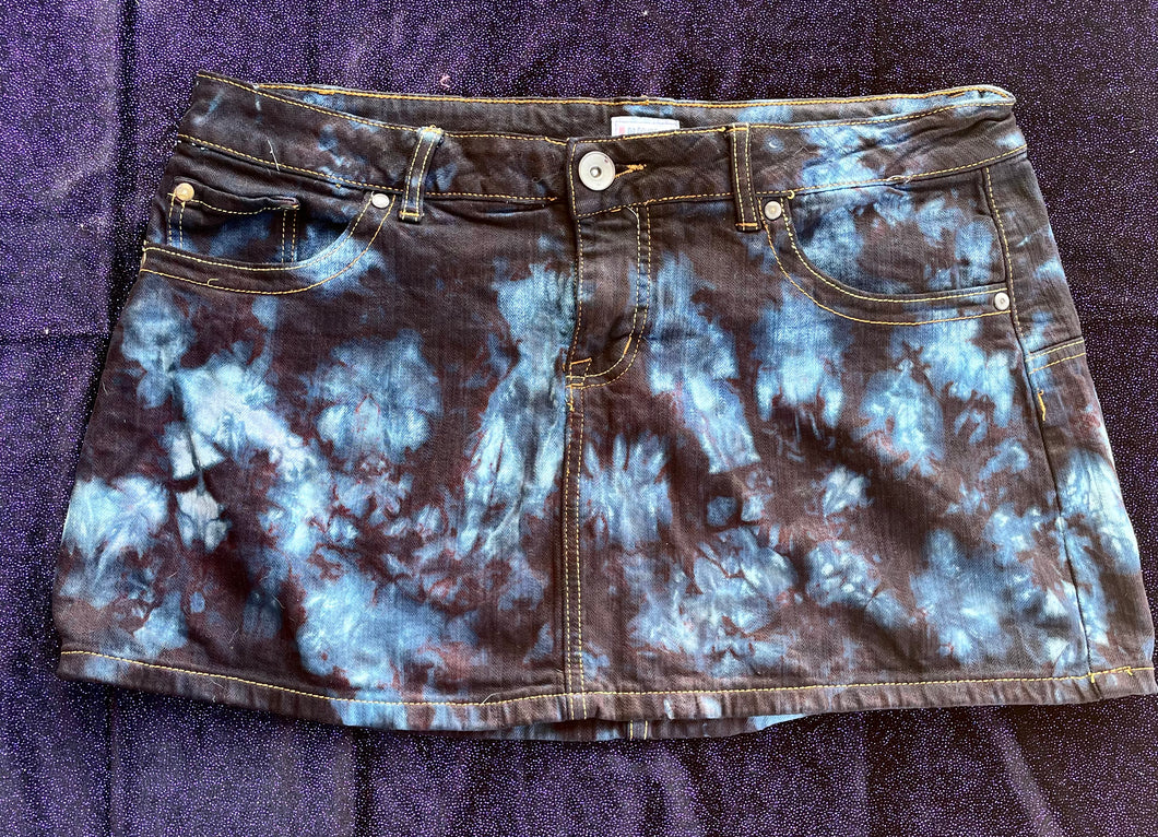 Tie Dye Denim Mini Skirt, Waist 36”