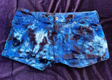 Load image into Gallery viewer, Tie Dye Denim Short Shorts, Waist 32”
