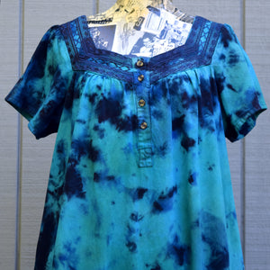 Earthy Blues Denim Short Sleeve Dress, Size 1X