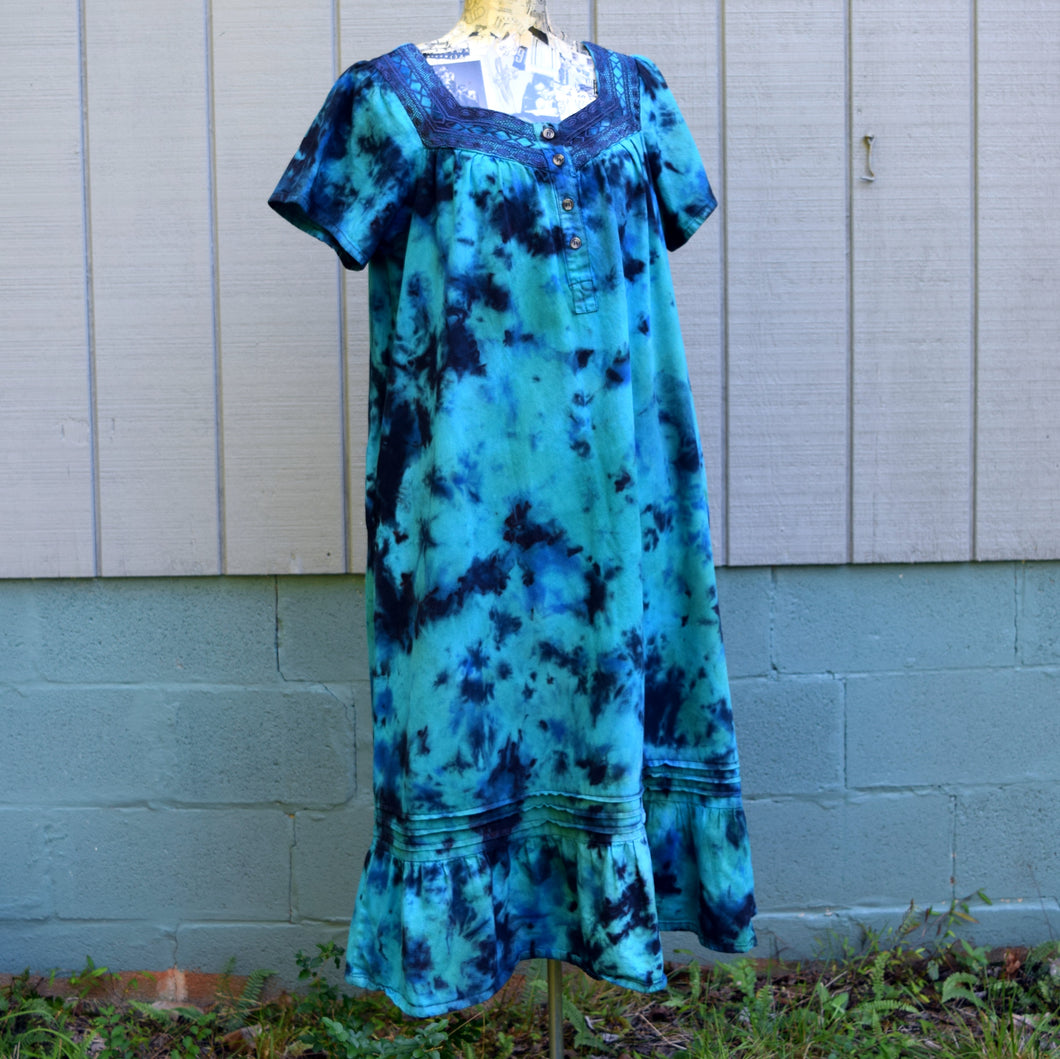 Earthy Blues Denim Short Sleeve Dress, Size 1X