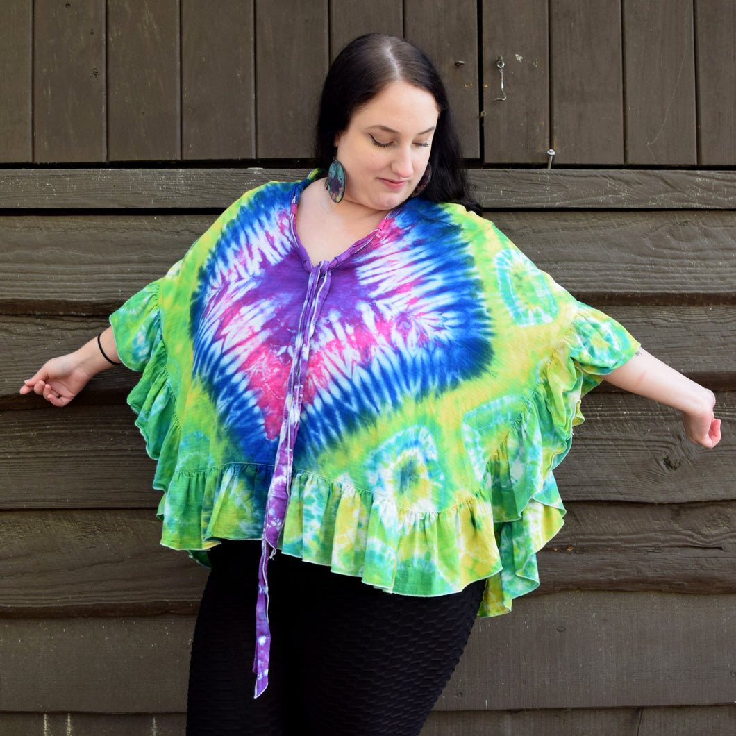 Minds Eye Tie Dye Boho Top, Femme Size 38