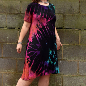 Dark Rainbow Rayon/Spandex Tee Shirt Dress, Size Small