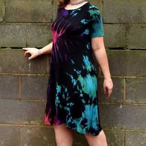 Dark Rainbow Rayon/Spandex Tee Shirt Dress, Size Small