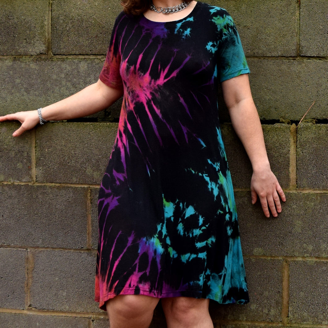 Dark Rainbow Rayon/Spandex Tee Shirt Dress, Size Small