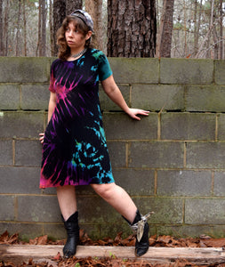 Dark Rainbow Rayon/Spandex Tee Shirt Dress, Size Small